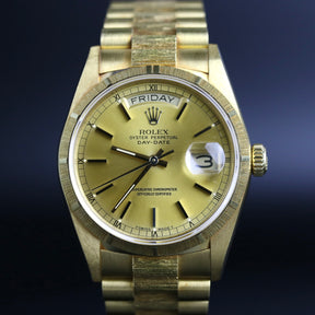 1987 UNPOLISHED Rolex 18078 Daydate 36mm Bark Finish with Caseback Sticker