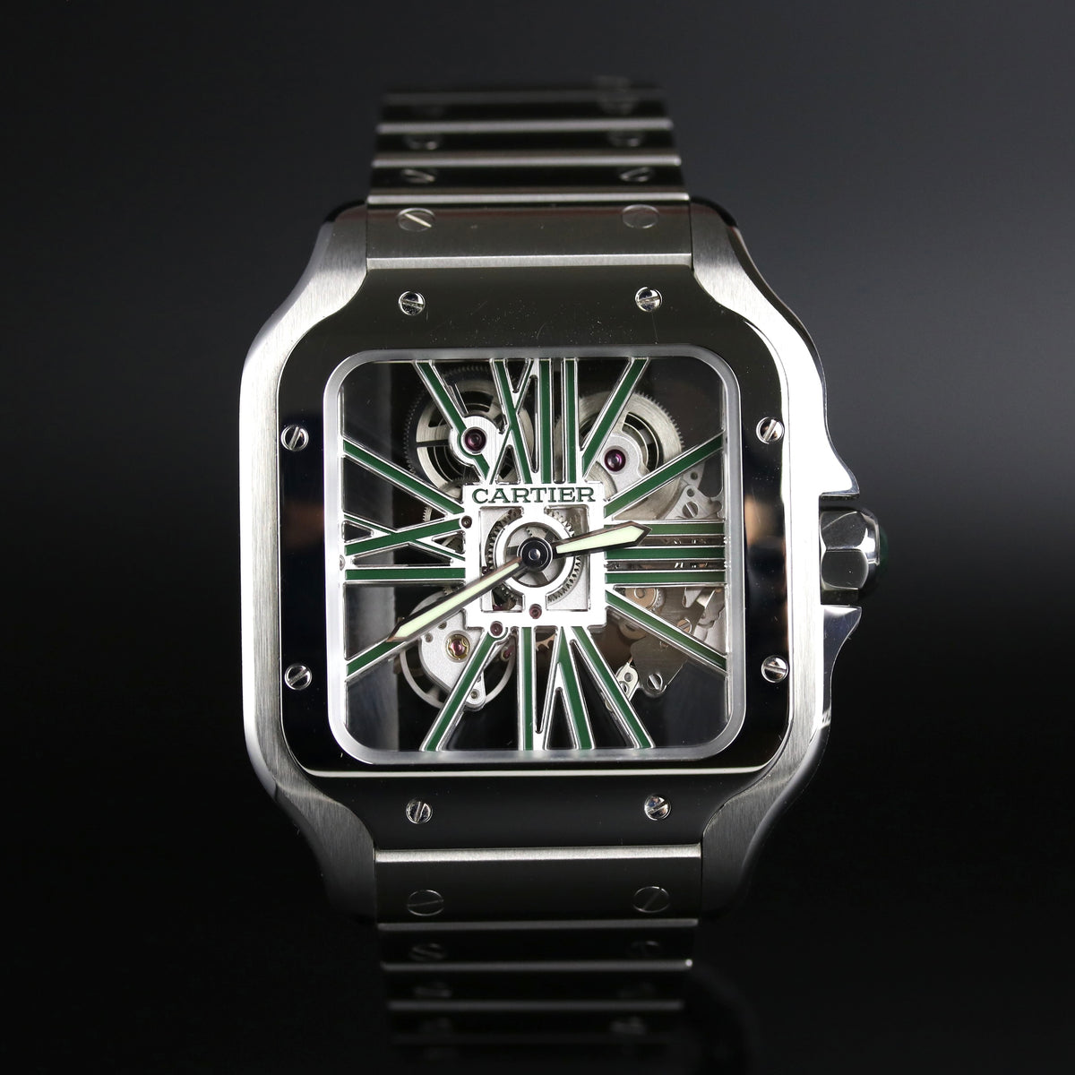 2023 Cartier Santos Skeleton Green 39.8mm with Box & Papers