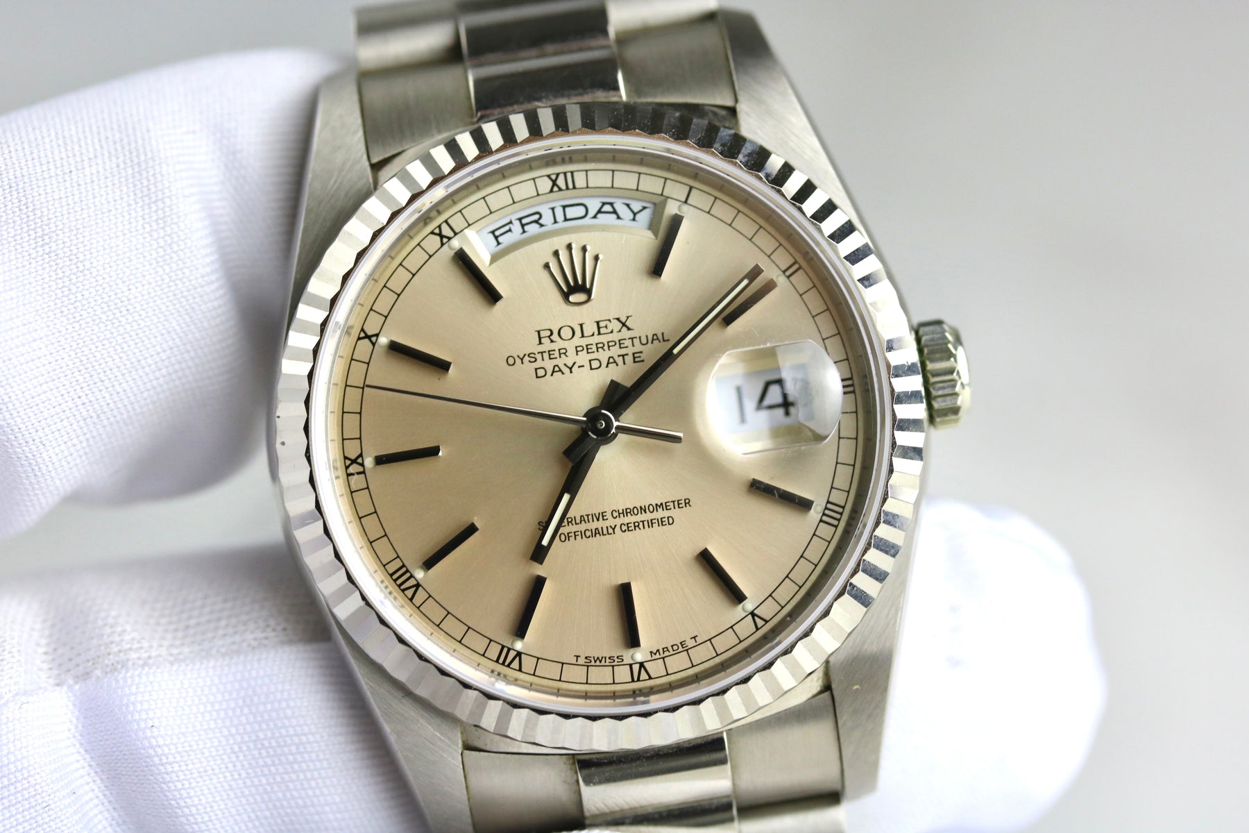 MINT 1993 Rolex 18239 Daydate 36mm 18K White Gold with Papers