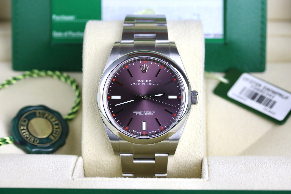 2017 Rolex 114300 Oyster Perpetual 39mm Grape Dial with Box & Papers