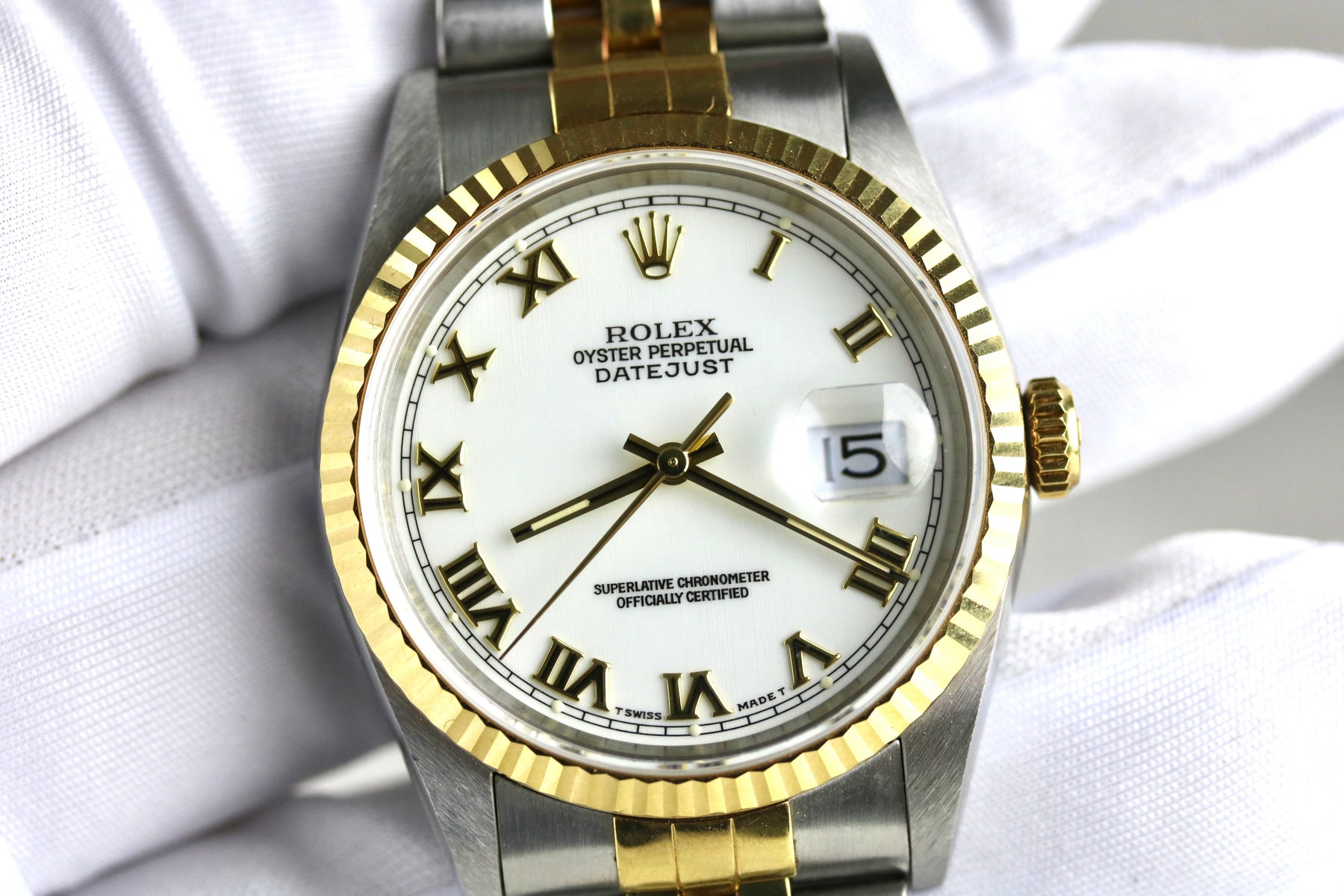 UNPOLISHED 1996 Rolex 16233 Datejust 36mm White Roman Dial Case Back Sticker with Box & Papers