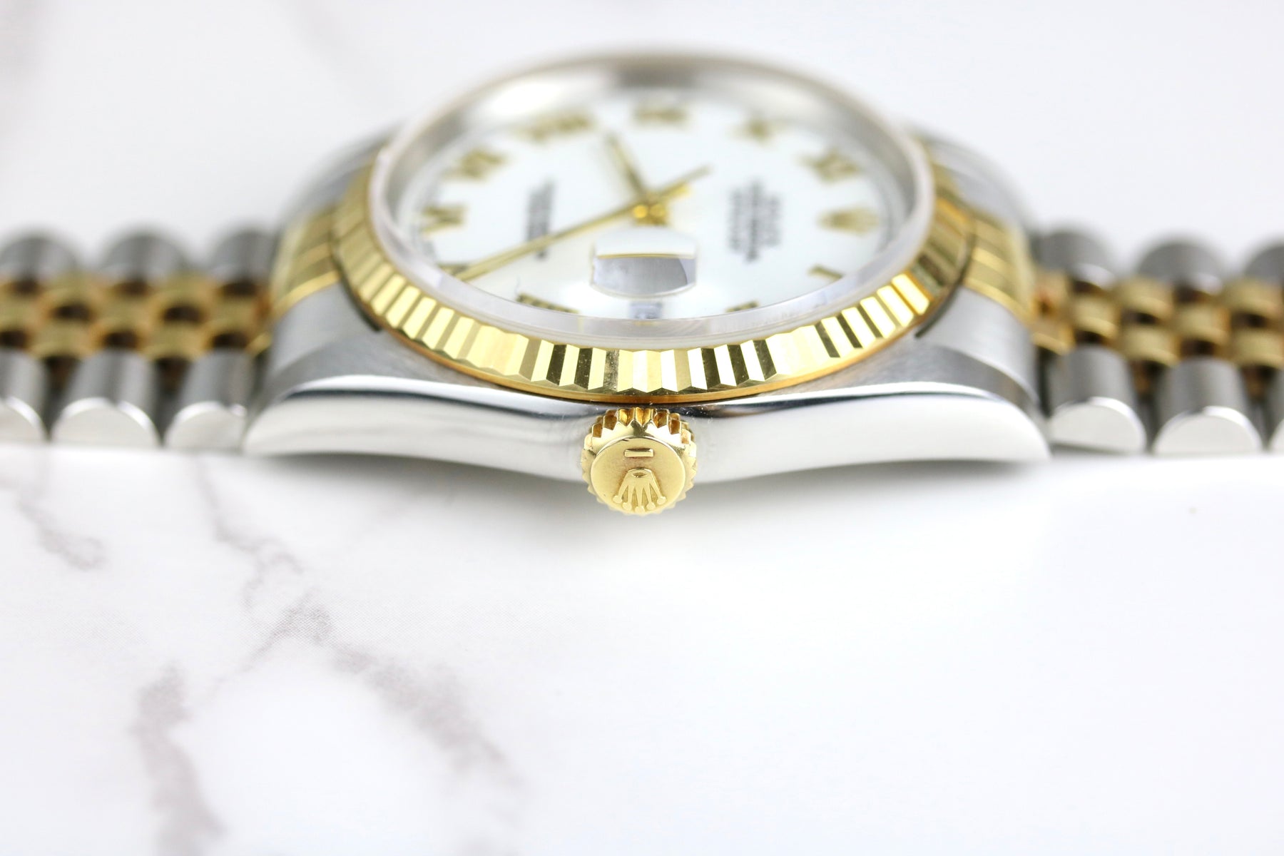 UNPOLISHED 1996 Rolex 16233 Datejust 36mm White Roman Dial Case Back Sticker with Box & Papers