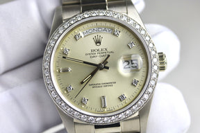 1984 Rolex 18049 36mm White Gold Daydate Factory Diamond Dial & Bezel