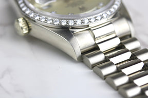 1984 Rolex 18049 36mm White Gold Daydate Factory Diamond Dial & Bezel