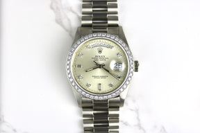 1984 Rolex 18049 36mm White Gold Daydate Factory Diamond Dial & Bezel