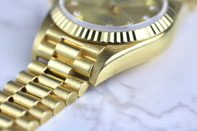 MINT 1989 Rolex 69178 Datejust 26mm 18K Yellow Gold Factory Diamond Dial with Box & Papers