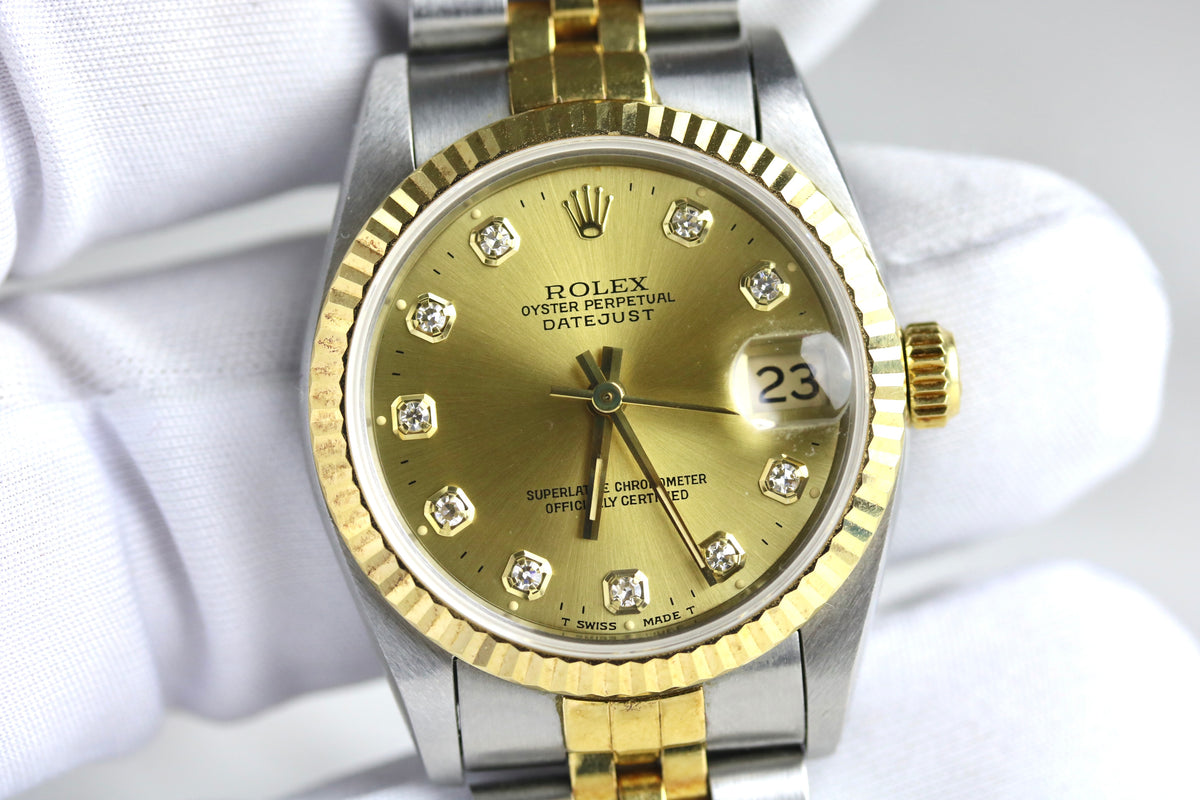 1993 Rolex 68273 Datejust 31mm Factory Diamond Dial No Holes Case