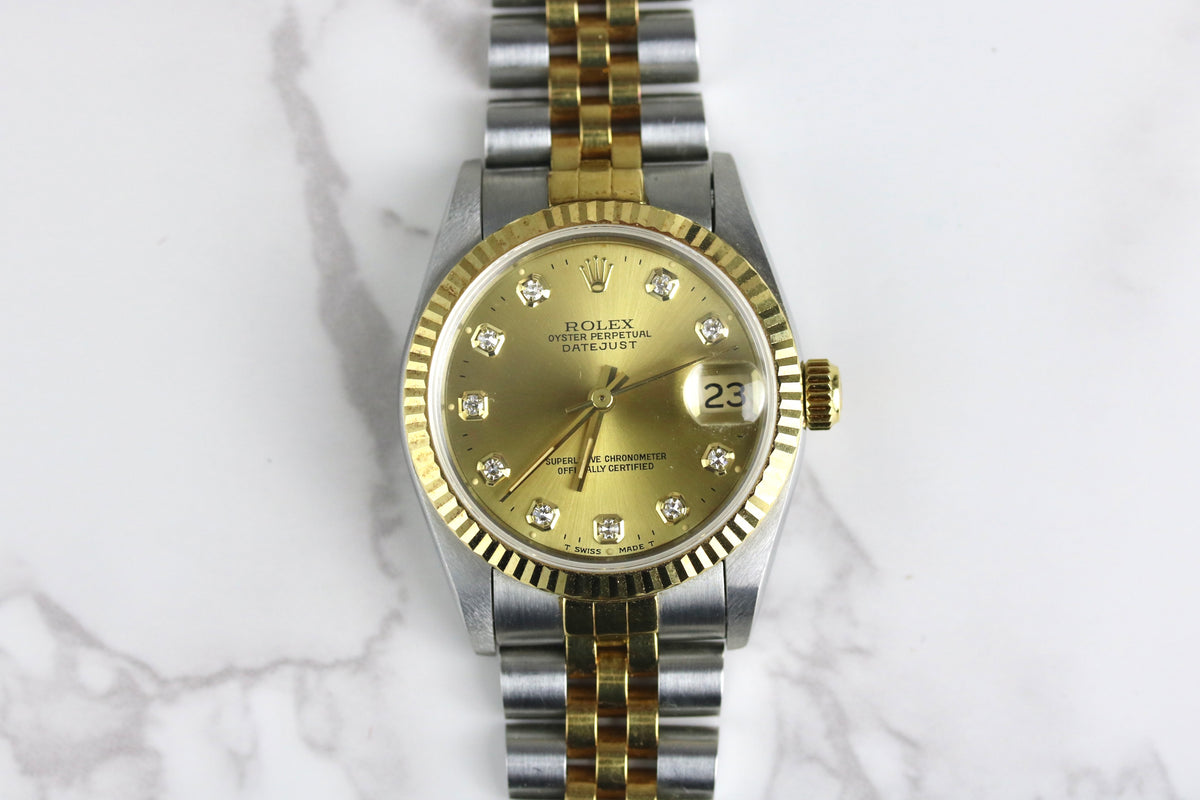 1993 Rolex 68273 Datejust 31mm Factory Diamond Dial No Holes Case