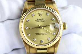 1991 Rolex 68278 Datejust 31mm Factory Diamond Dial with Papers