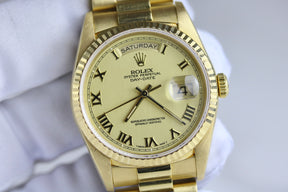 1990 Rolex 18238 Daydate 36mm Champagne Roman Dial