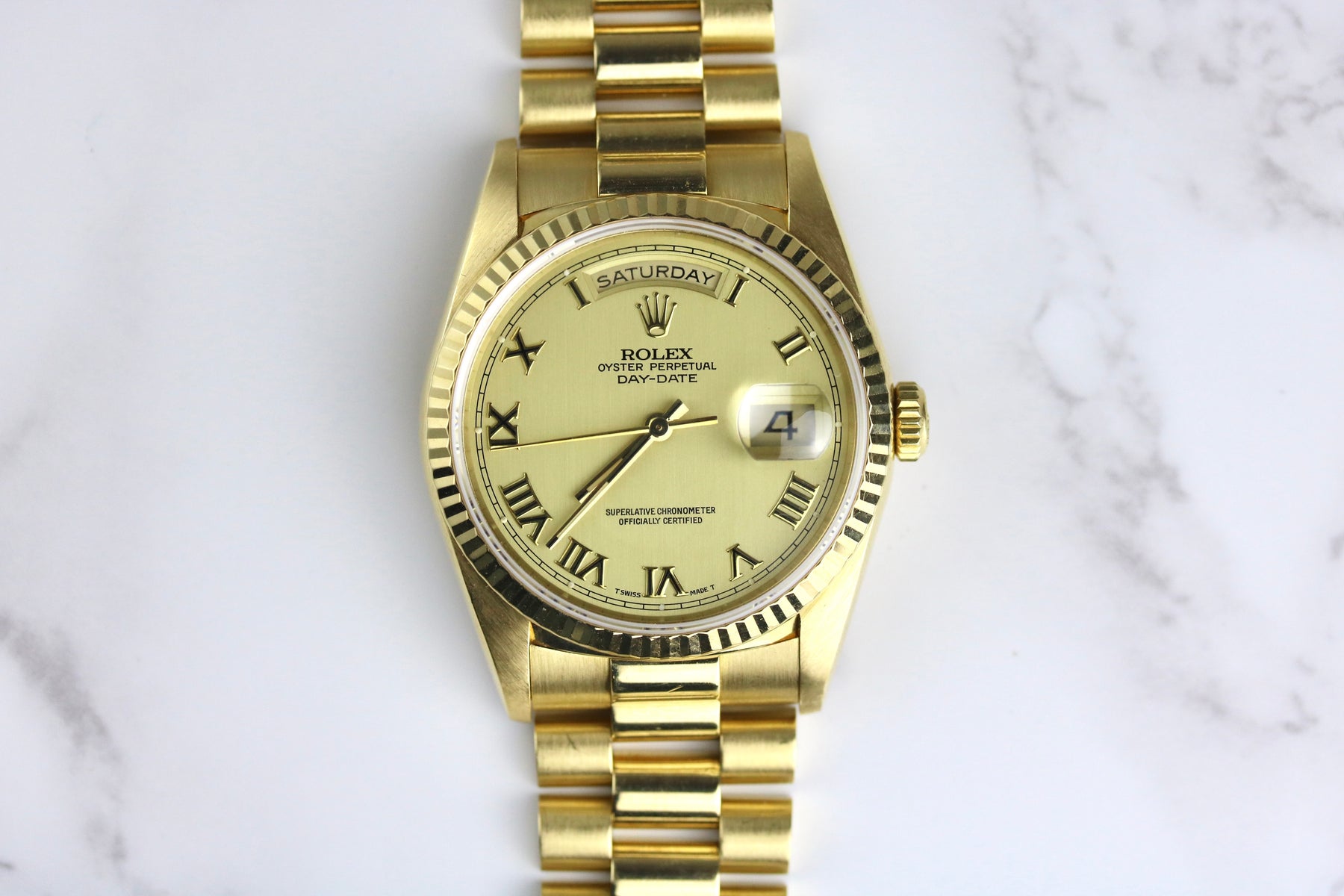 1990 Rolex 18238 Daydate 36mm Champagne Roman Dial