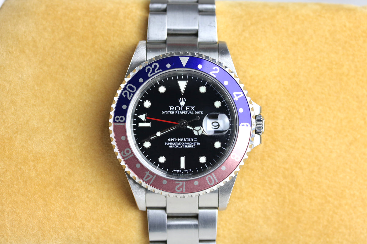 2002 Rolex 16710 GMT-MASTER II Pepsi with Box & Papers