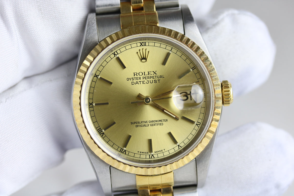 MINT 1991 Rolex 16233 Datejust 36mm Champagne Dial with Box & Papers