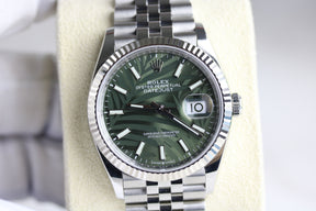 2023 Rolex 126234 Datejust 36mm Palm Dial with Box & Papers