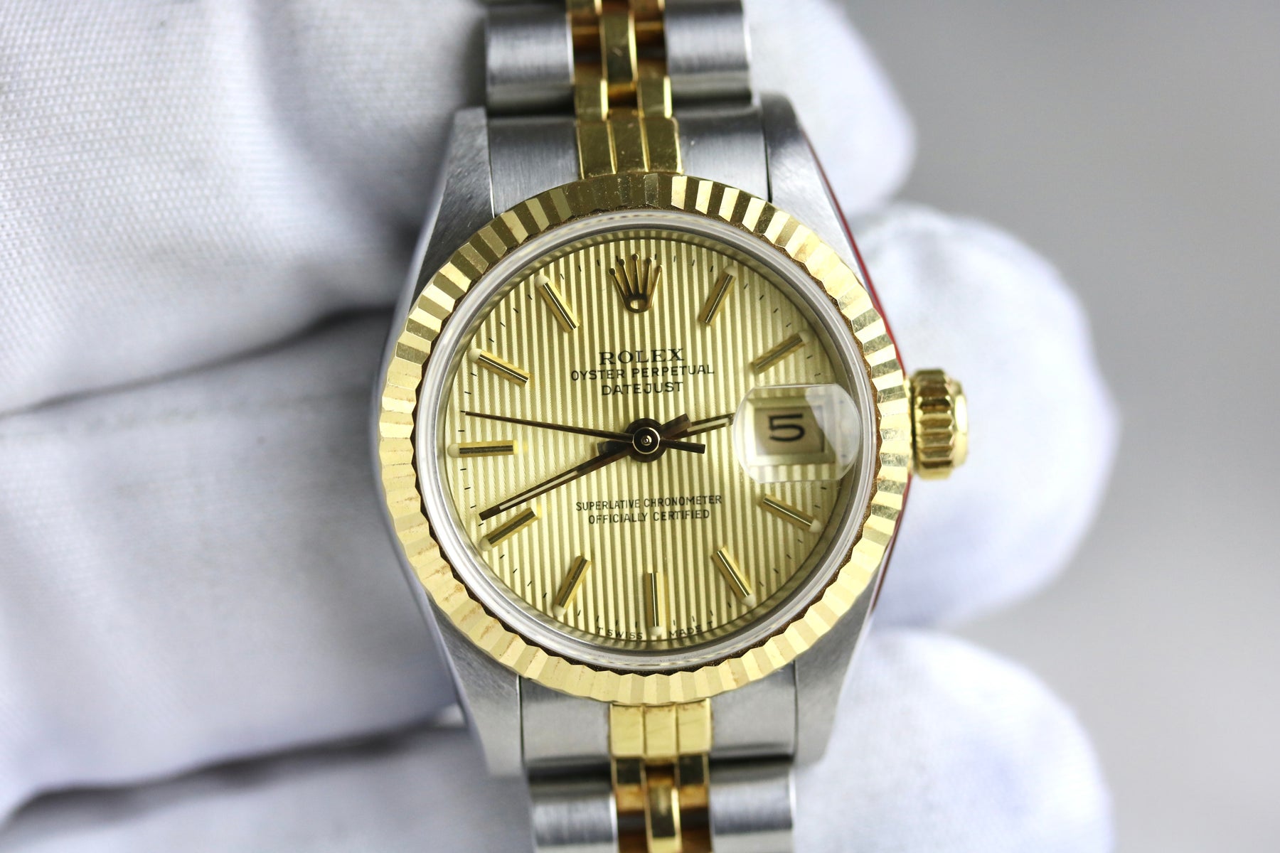 1987 Rolex 69173 Datejust 26mm Champagne Tapestry Dial with Box & Papers