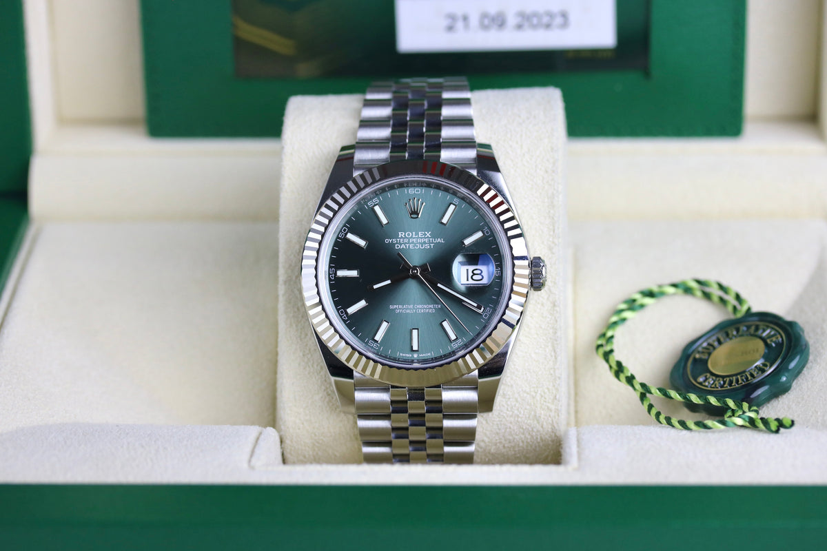 2023 Rolex 126334 Datejust 41mm Mint Green Dial Jubilee Bracelet with Box & Papers