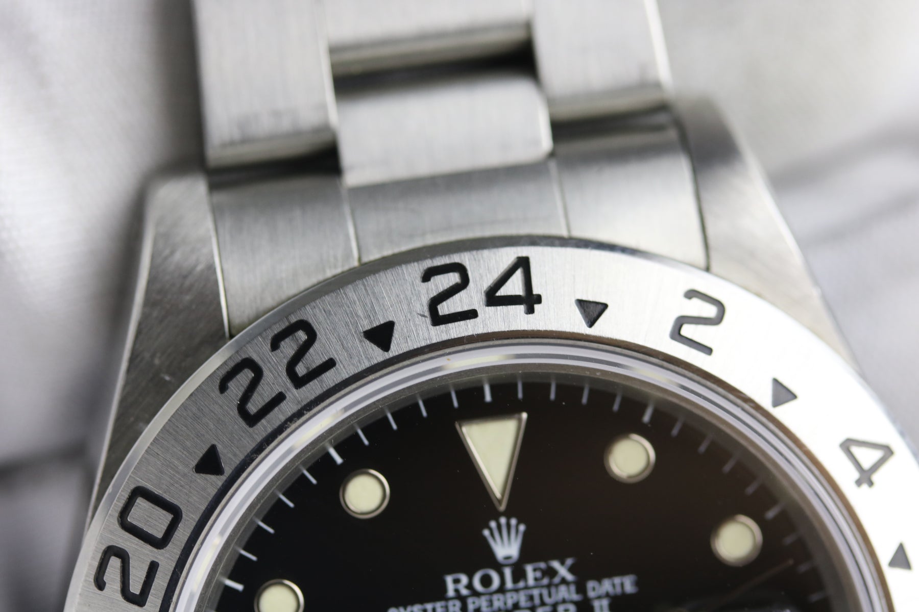 1995 Rolex 16570 Explorer II Black Dial Cream Patina