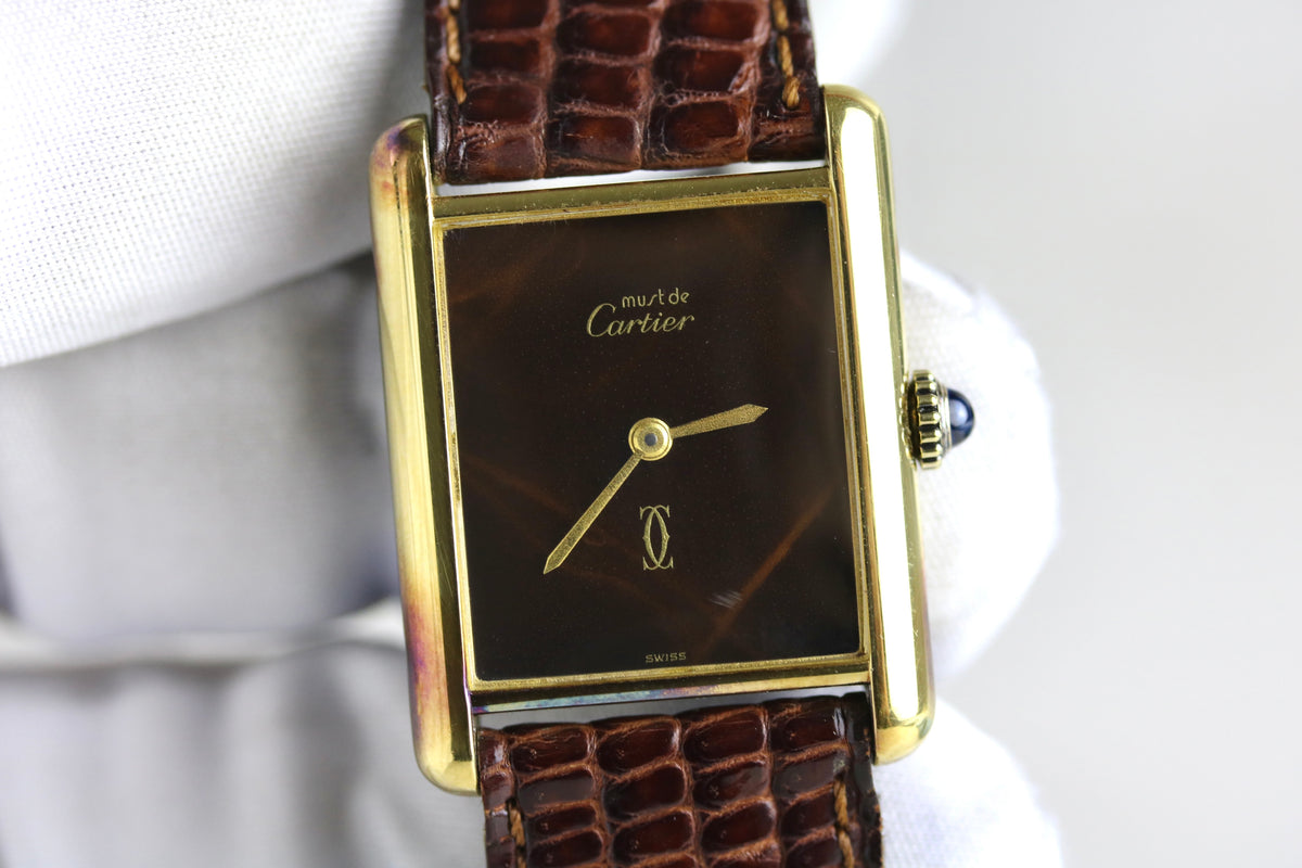 Cartier Must de Tank Vermeil Wood Dial with Box & Papers