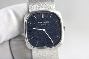 1970s Patek Philippe 3566/1G 28mm Ellipse 18K White Gold Blue Sigma Dial