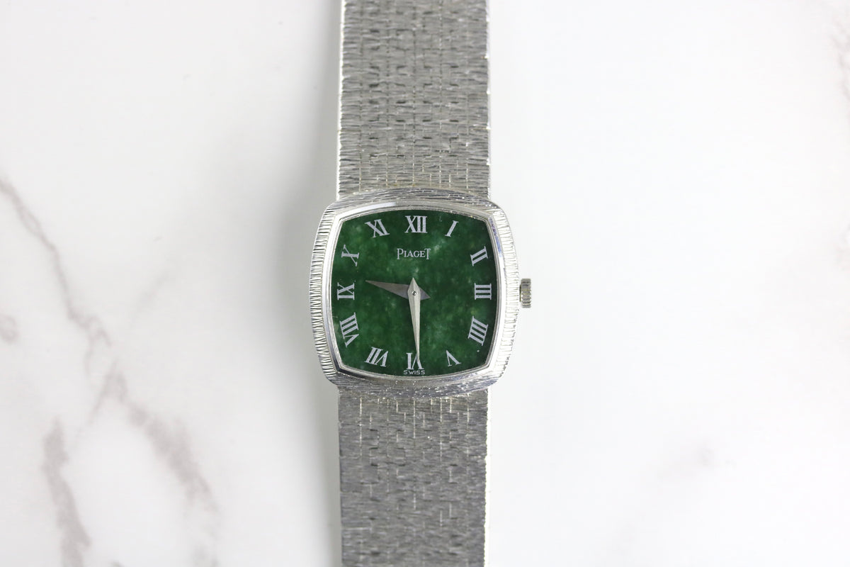 1970s Piaget 9231 A6 23mm 18K White Gold Jade Dial with Box