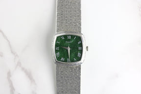 1970s Piaget 9231 A6 23mm Dress Watch 18K White Gold Jade Dial with Box