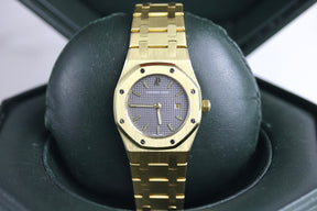 1980s Audemars Piguet 30mm Royal Oak 18K Yellow Gold Quartz Grey Dial with Box