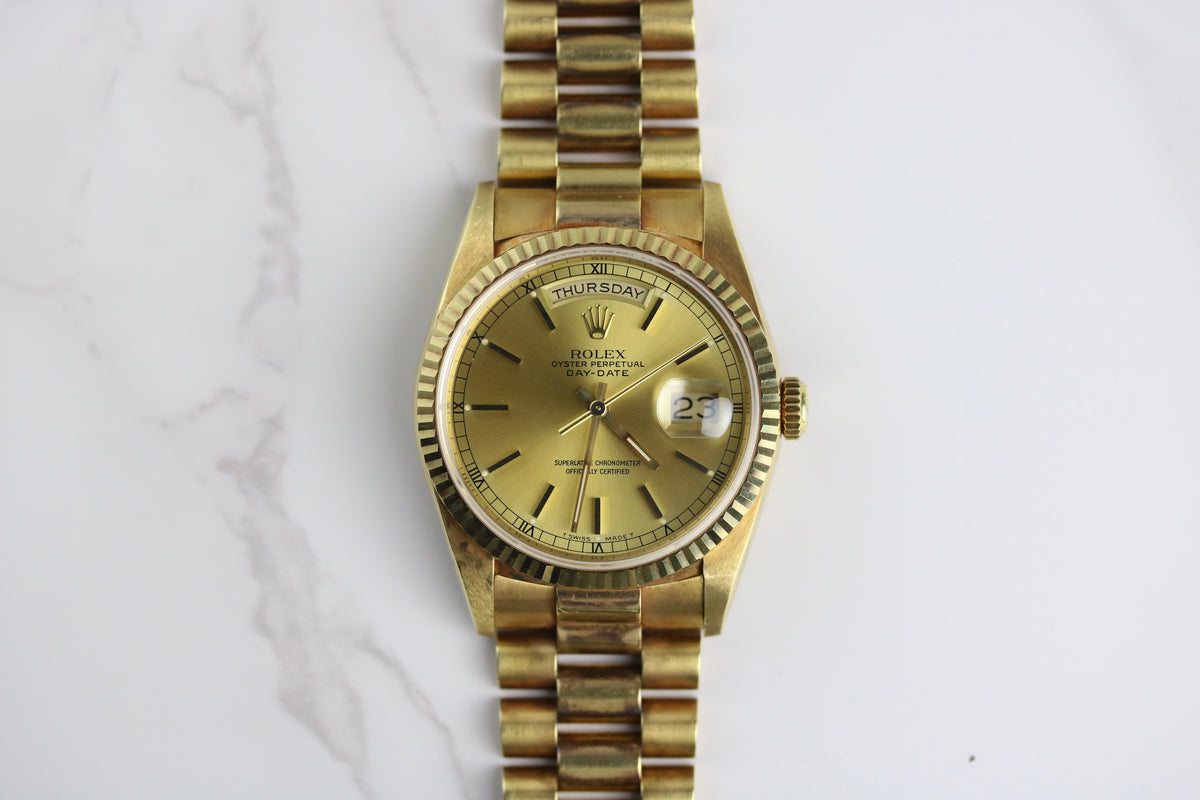 UNPOLISHED 1991 Rolex 18238 Daydate 36mm 18K Yellow Gold