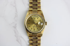 UNPOLISHED 1991 Rolex 18238 Daydate 36mm 18K Yellow Gold