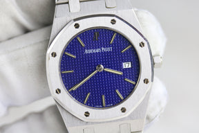 1990s Audemars Piguet 33mm Quartz Royal Oak 18K White Gold Electric Blue Dial with Box