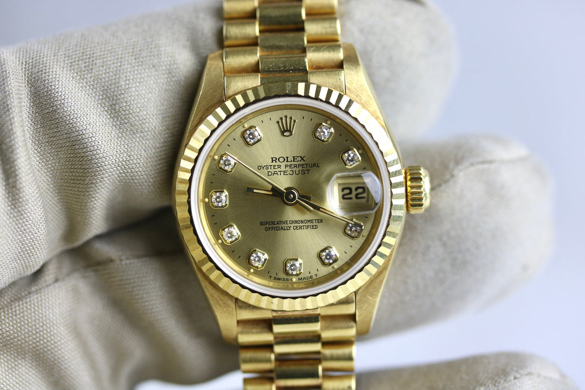 UNPOLISHED MINT 1995 ROLEX 69178 Datejust 26mm Factory Diamond Dial with Box & Papers