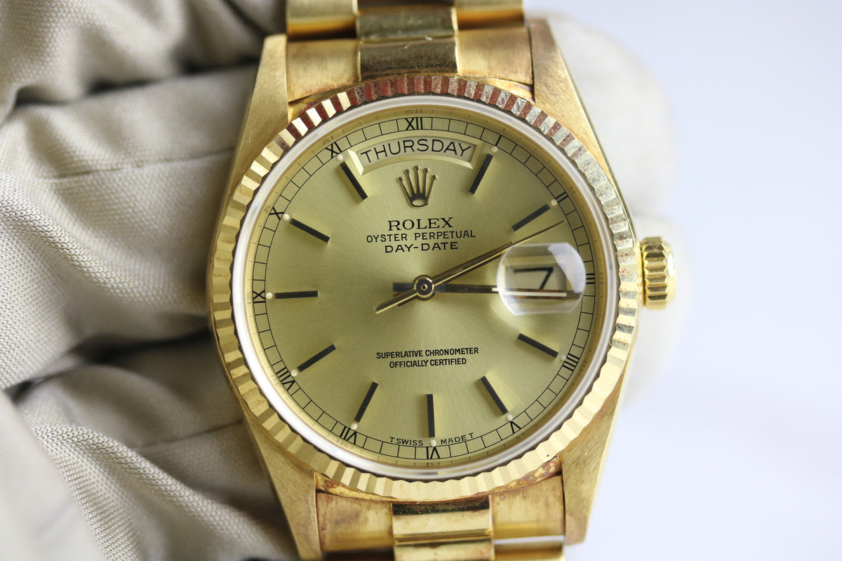 UNPOLISHED 1987 ROLEX 18038 Daydate 36mm Single Quick with Papers