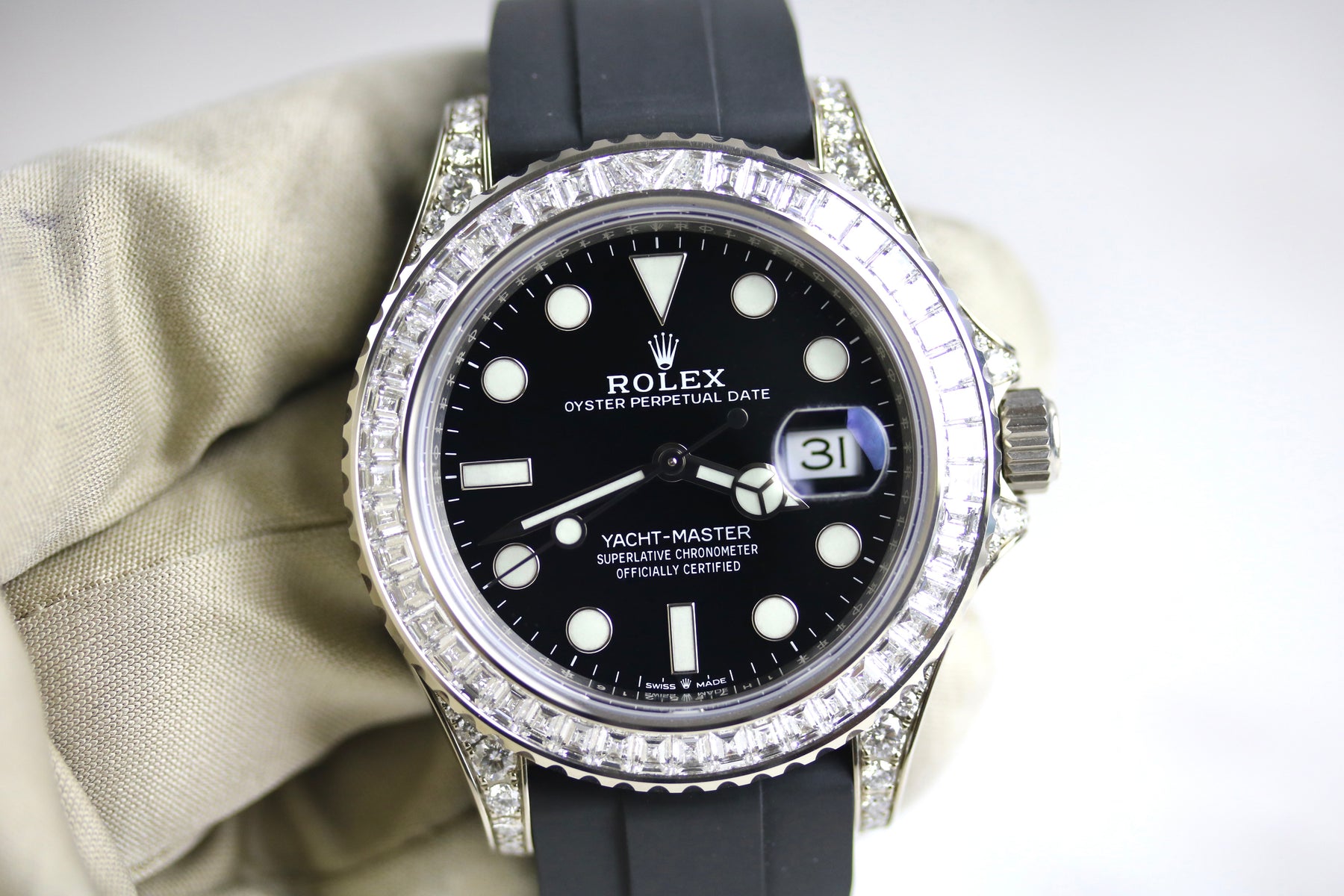 2021 ROLEX 226679TBR Factory Diamonds Yacht Master 42mm 18K White Gold with Box & Papers