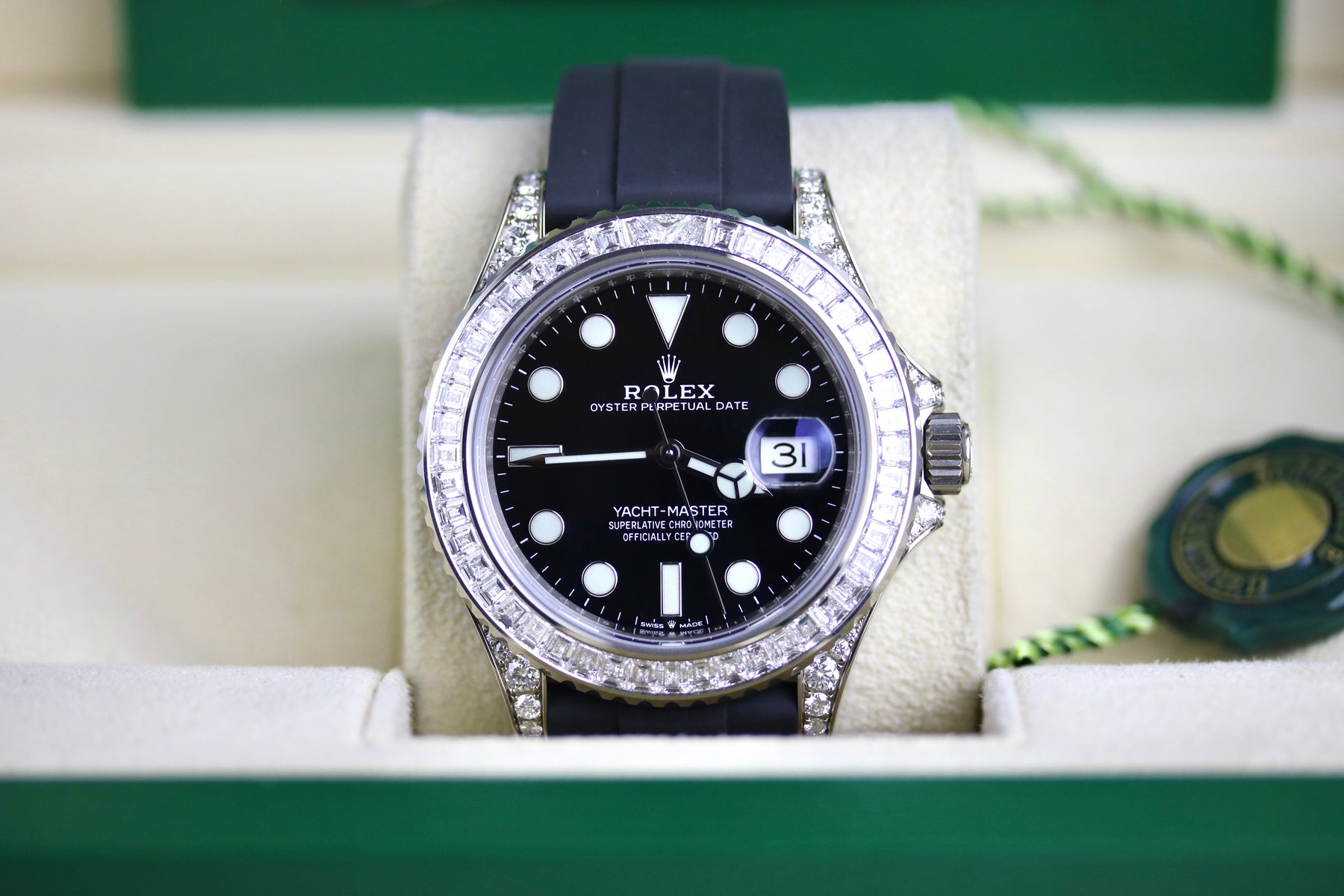 2021 ROLEX 226679TBR Factory Diamonds Yacht Master 42mm 18K White Gold with Box & Papers