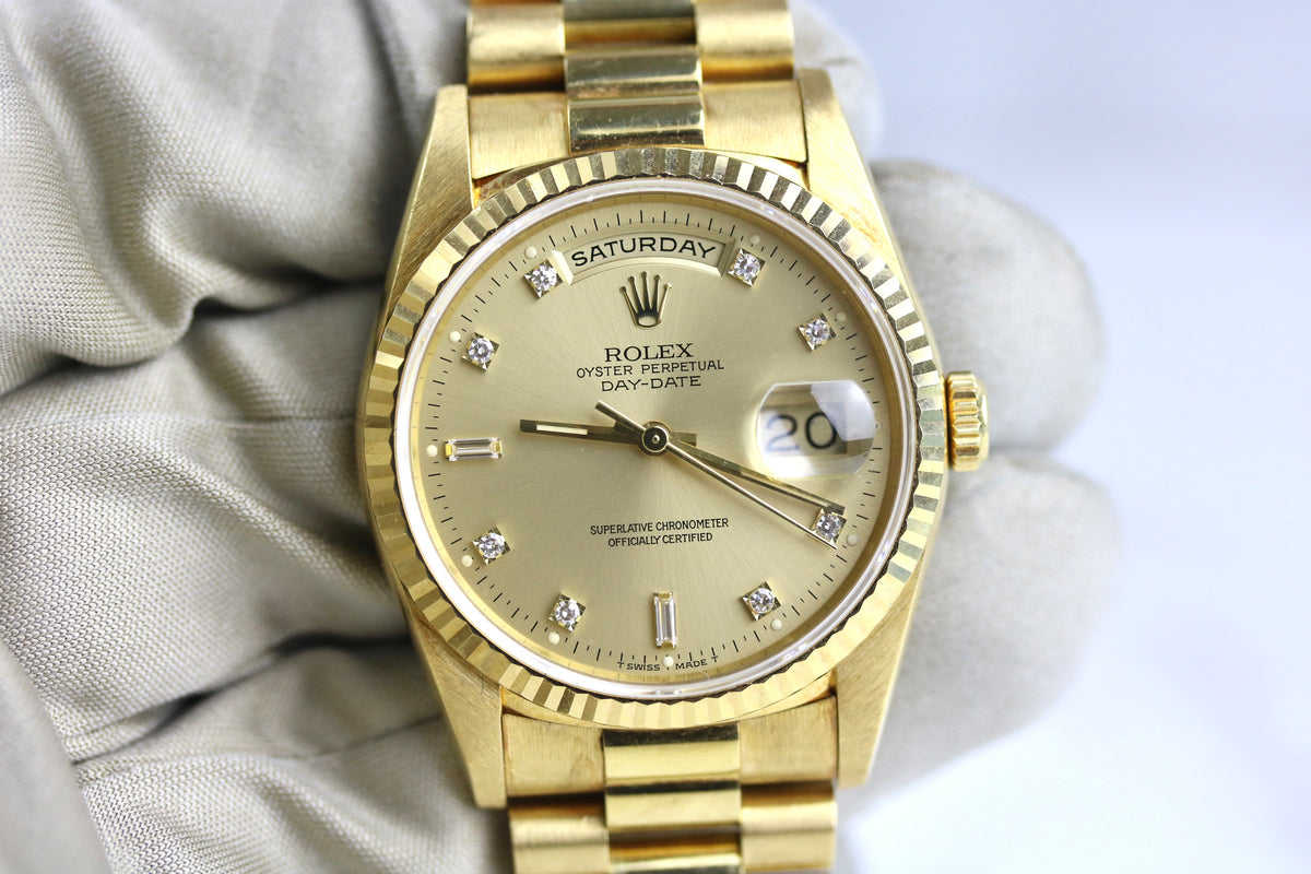 MINT 1990 ROLEX 18238 Daydate Facotry Diamond Dial with Papers