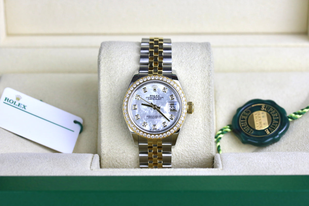 2021 ROLEX 279383RBR Datejust 28mm Factory MOP Diamond Dial & Bezel with Box & Papers