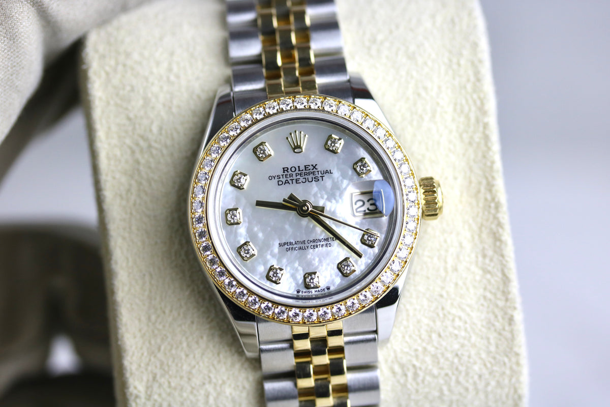 2021 ROLEX 279383RBR Datejust 28mm Factory MOP Diamond Dial & Bezel with Box & Papers