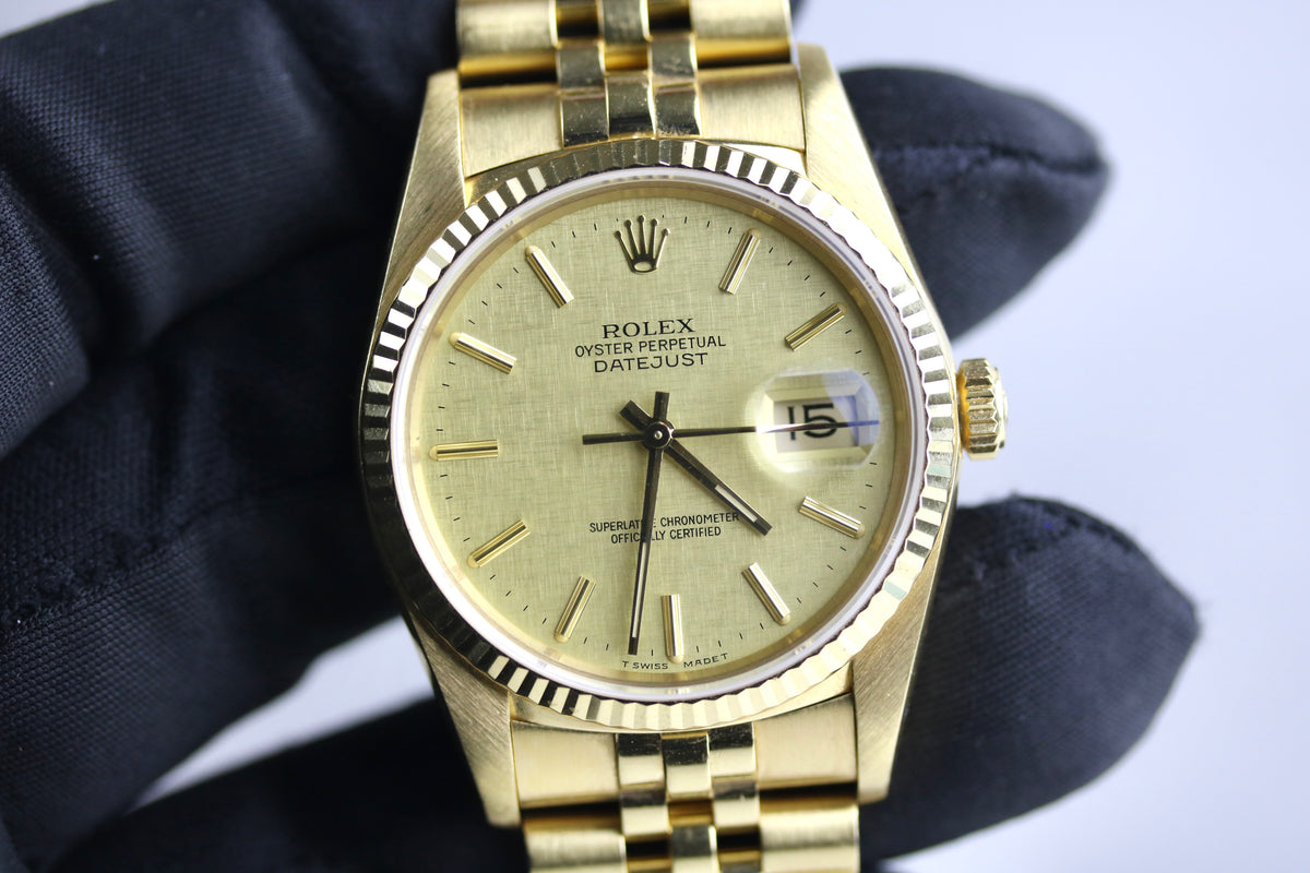 1985 ROLEX 16018 Datejust 36mm Jubilee Bracelet Champagne Linen Dial