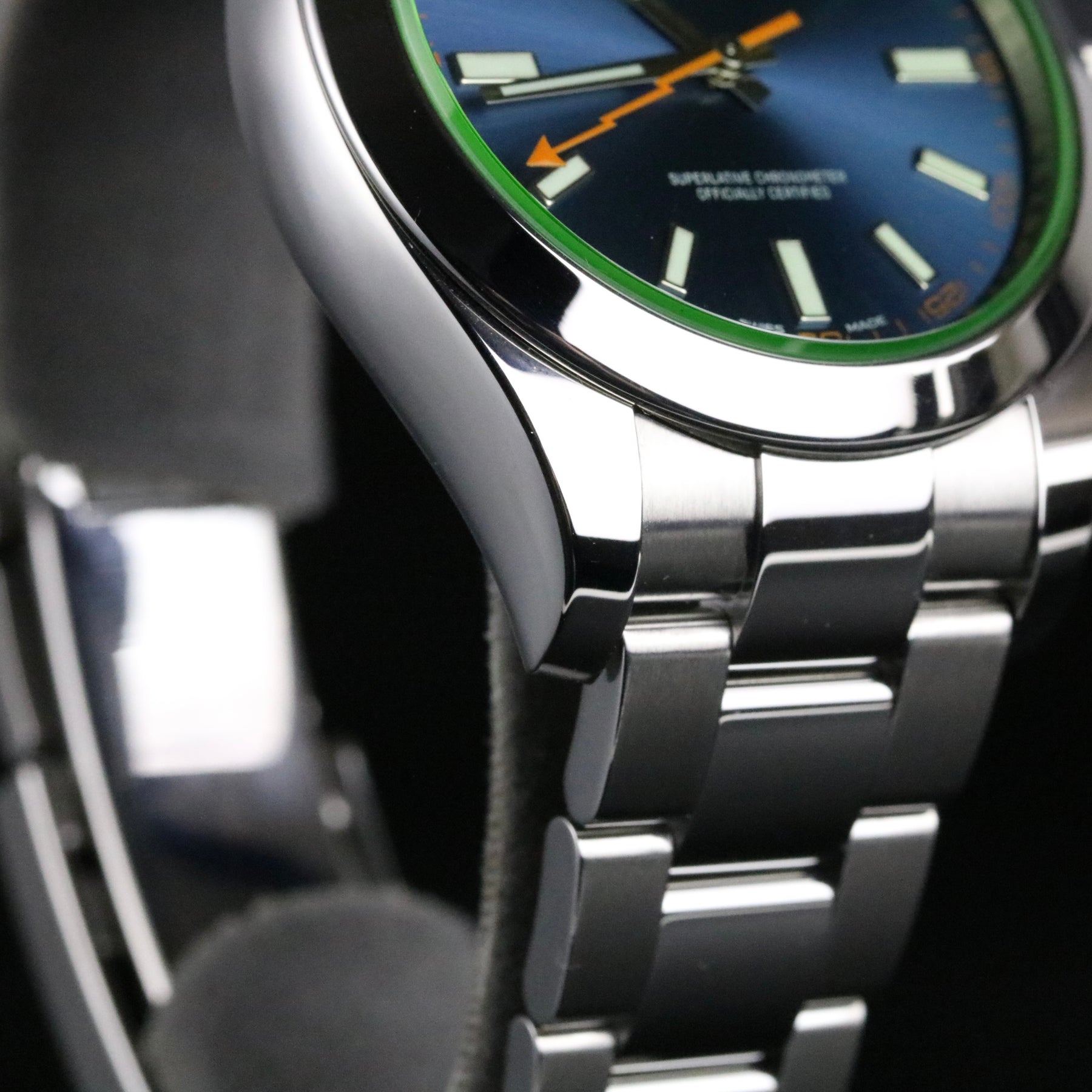 2022 Rolex 116400GV MILGAUSS GREEN SAPPHIRE BLUE DIAL with Box & Papers