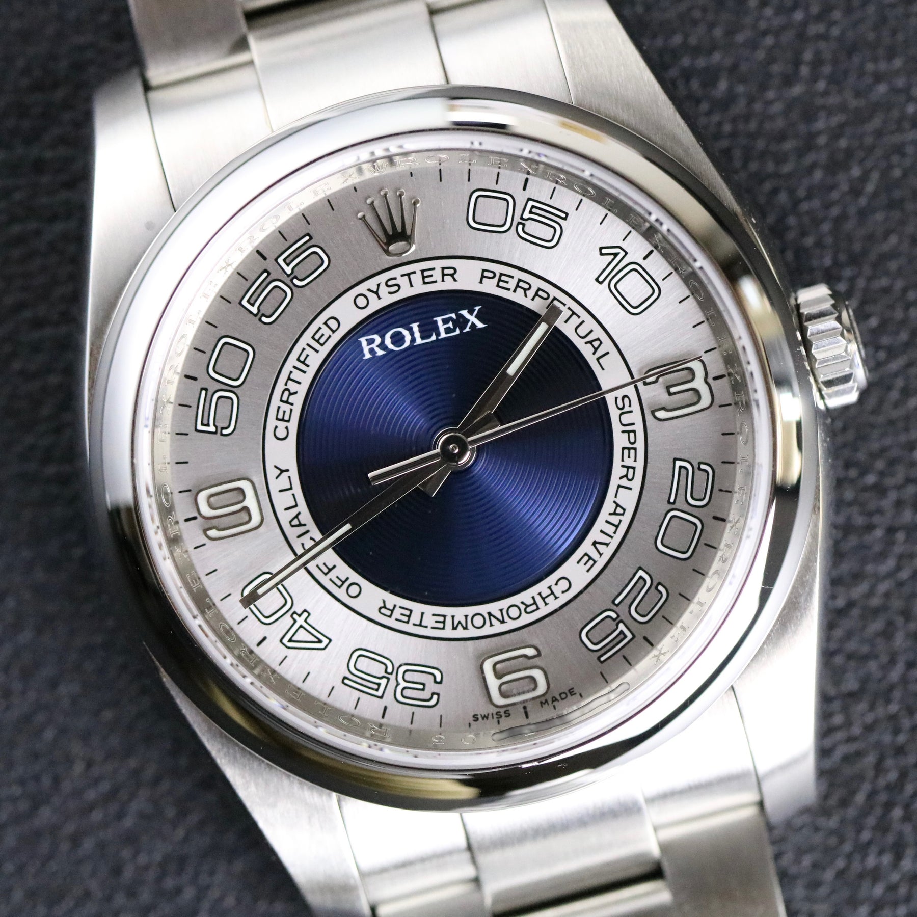 2008 Rolex 116000 36mm Oyster Perpetual Concentric Blue Dial