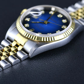 2000 Rolex 16233 Datejust No Holes Case with Blue Vignette Diamond Dial