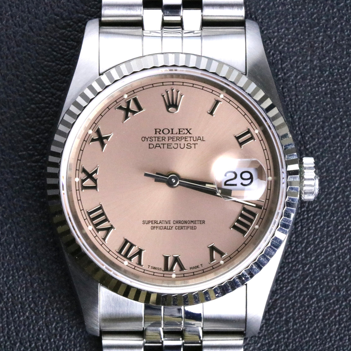 1993 Rolex 16234 Datejust 36mm Pink Roman Dial Holes Case