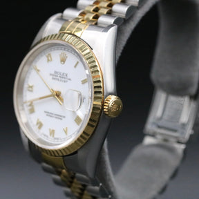 1994 Rolex 16233 Datejust 36mm White Roman Dial No Holes with Papers