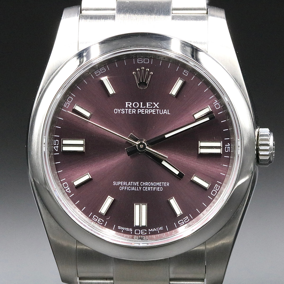 2016 Rolex 116000 Oyster Perpetual 36mm Grape Dial with Box & Papers