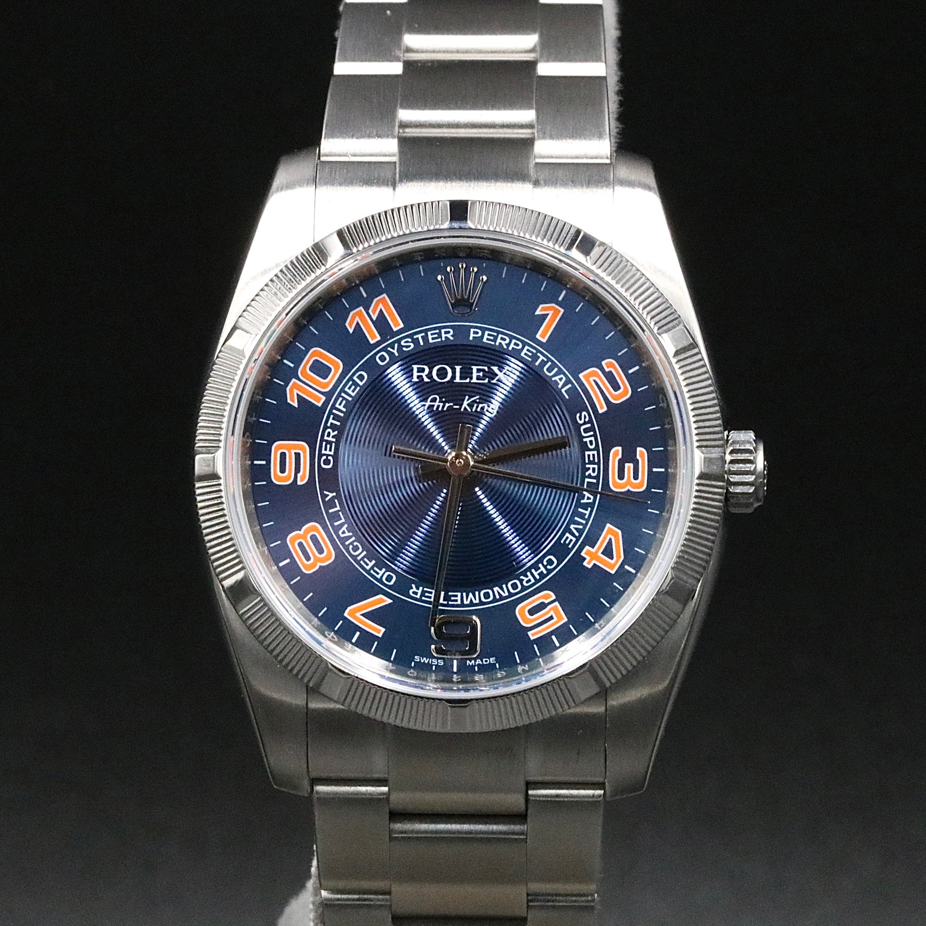 2007 Rolex 114210 Air-King 34mm Blue Concentric Dial with Box & Papers