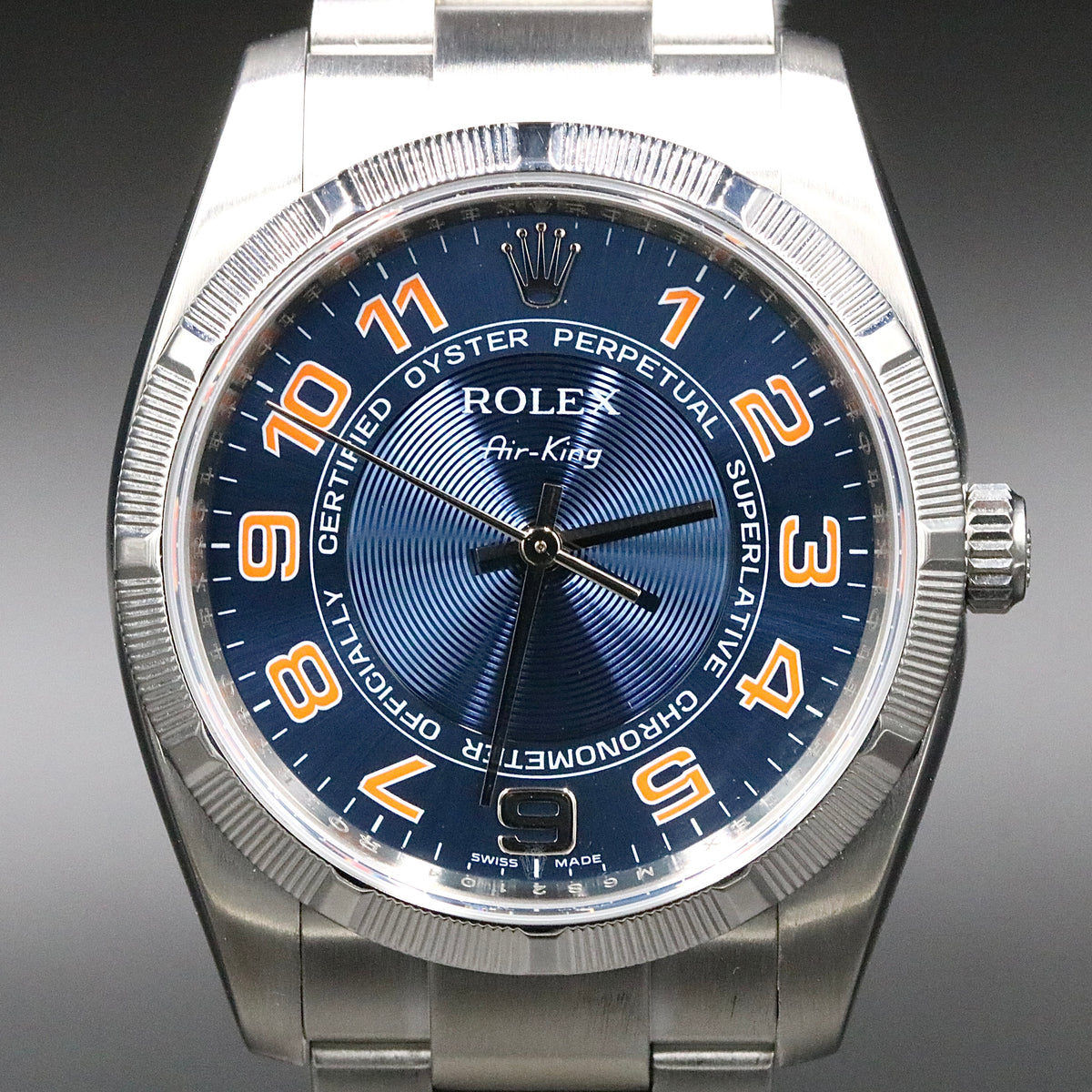 2007 Rolex 114210 Air-King 34mm Blue Concentric Dial with Box & Papers