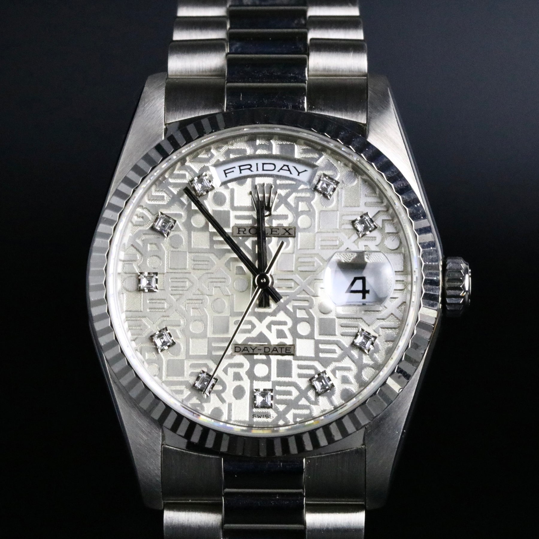 1990 Rolex 18239 18K White Gold Daydate 36mm with Factory Silver Computer Diamond Dial