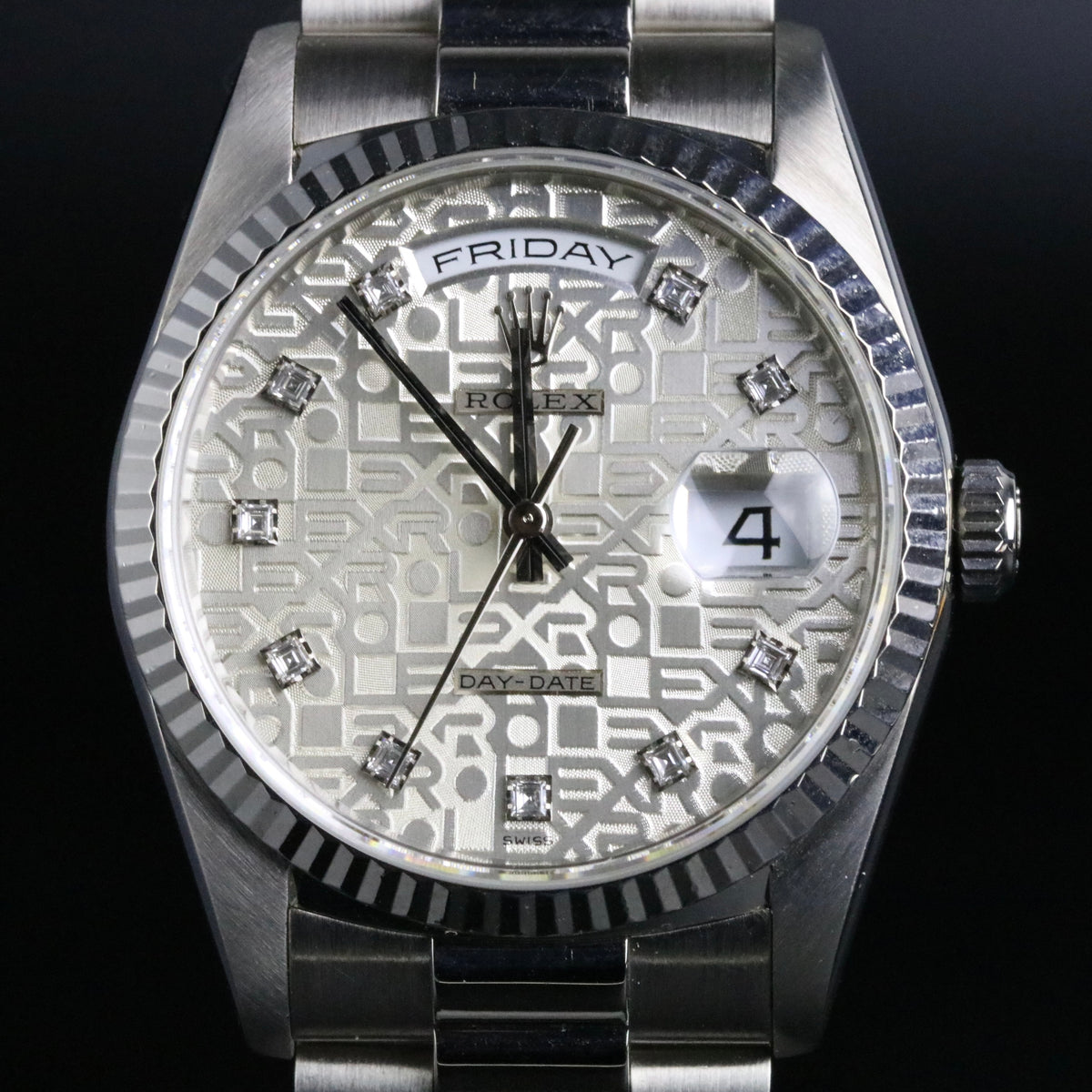 1990 Rolex 18239 18K White Gold Daydate 36mm with Factory Silver Computer Diamond Dial
