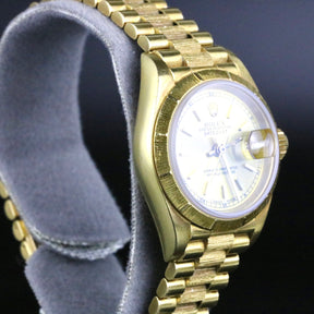 1987 Rolex 69278 Datejust 26mm 18K Yellow Gold Bark Finish with Paper