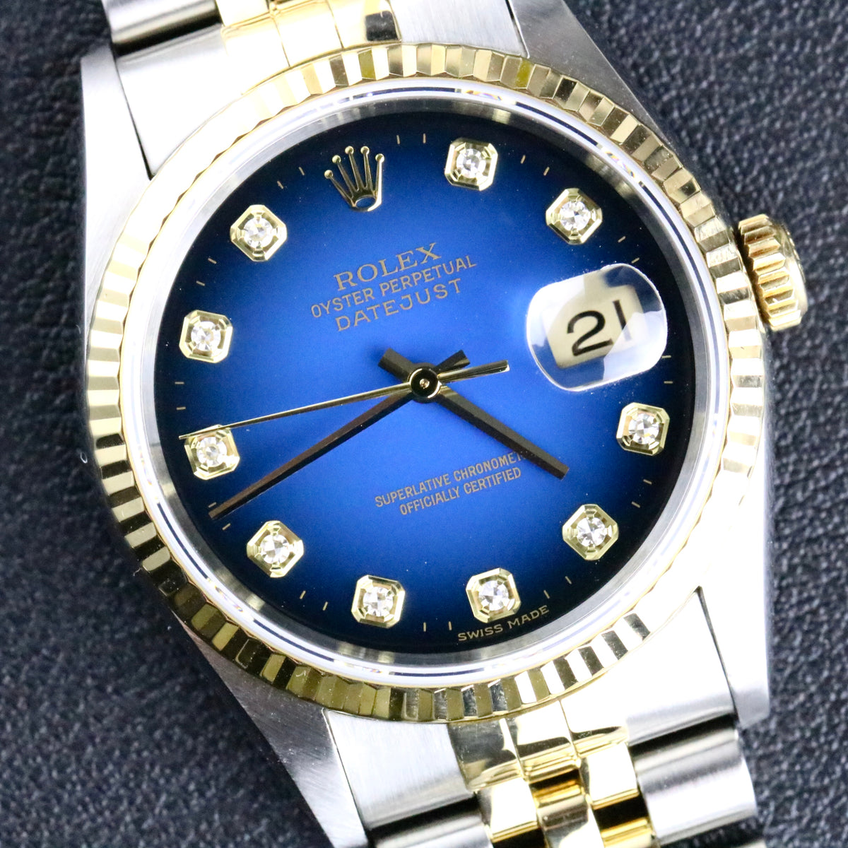 1997 Rolex 16233 Datejust 36mm No Holes Case with Blue Vignette Diamond Dial