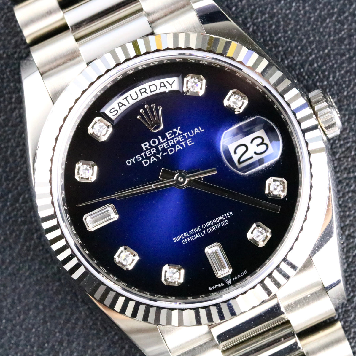 2020 Rolex 128239 36mm White Gold Daydate Blue Ombre Dial